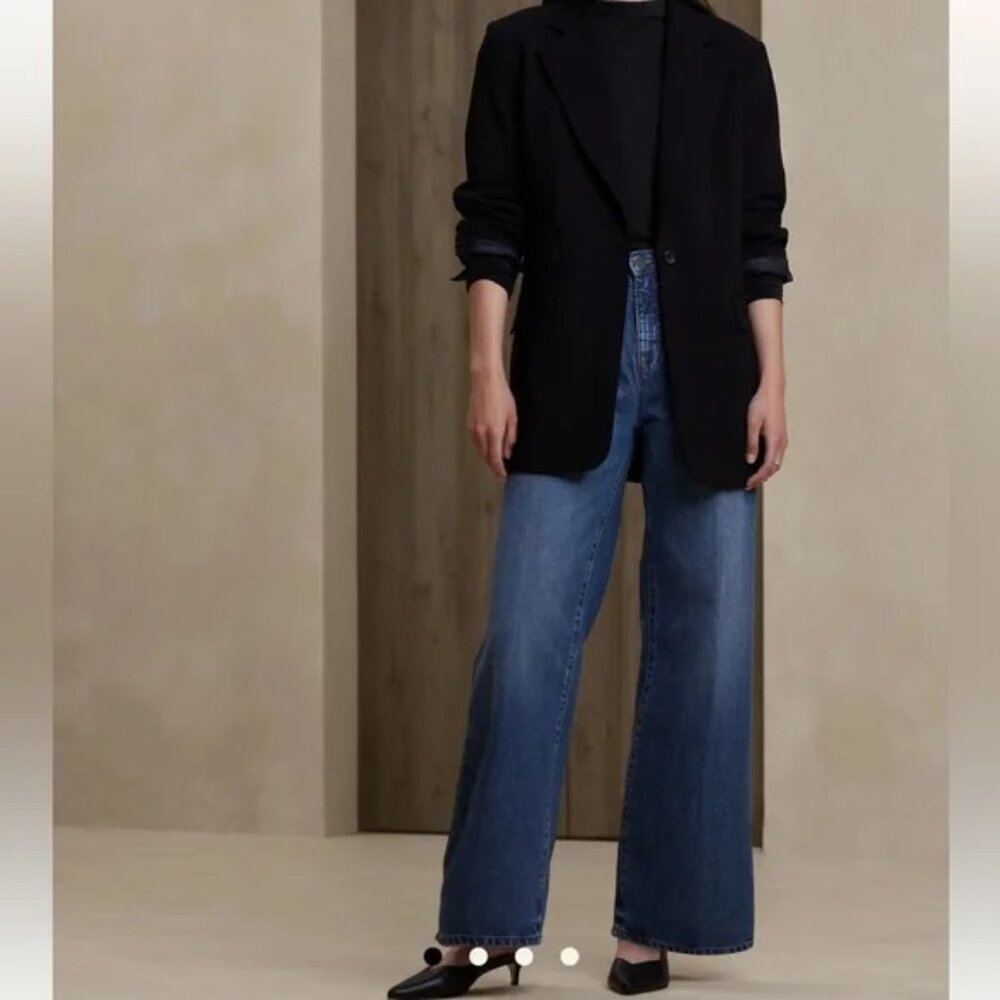 Banana Republic Ultra High Rise Wide Leg Jeans Women's 32/14 Dark Stretch Denim